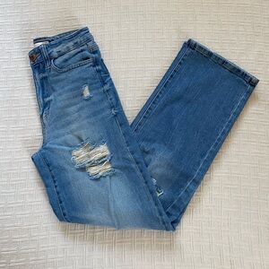 SO high rise baggy ripped blue jeans.